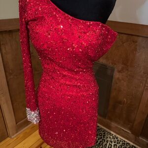 Elegant Red Sequin One-Shoulder Dress